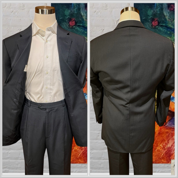 Armani Collezioni Mens 42R 35x29 Charcoal Gray Micro-Stripe Designer Suit - Picture 6 of 16